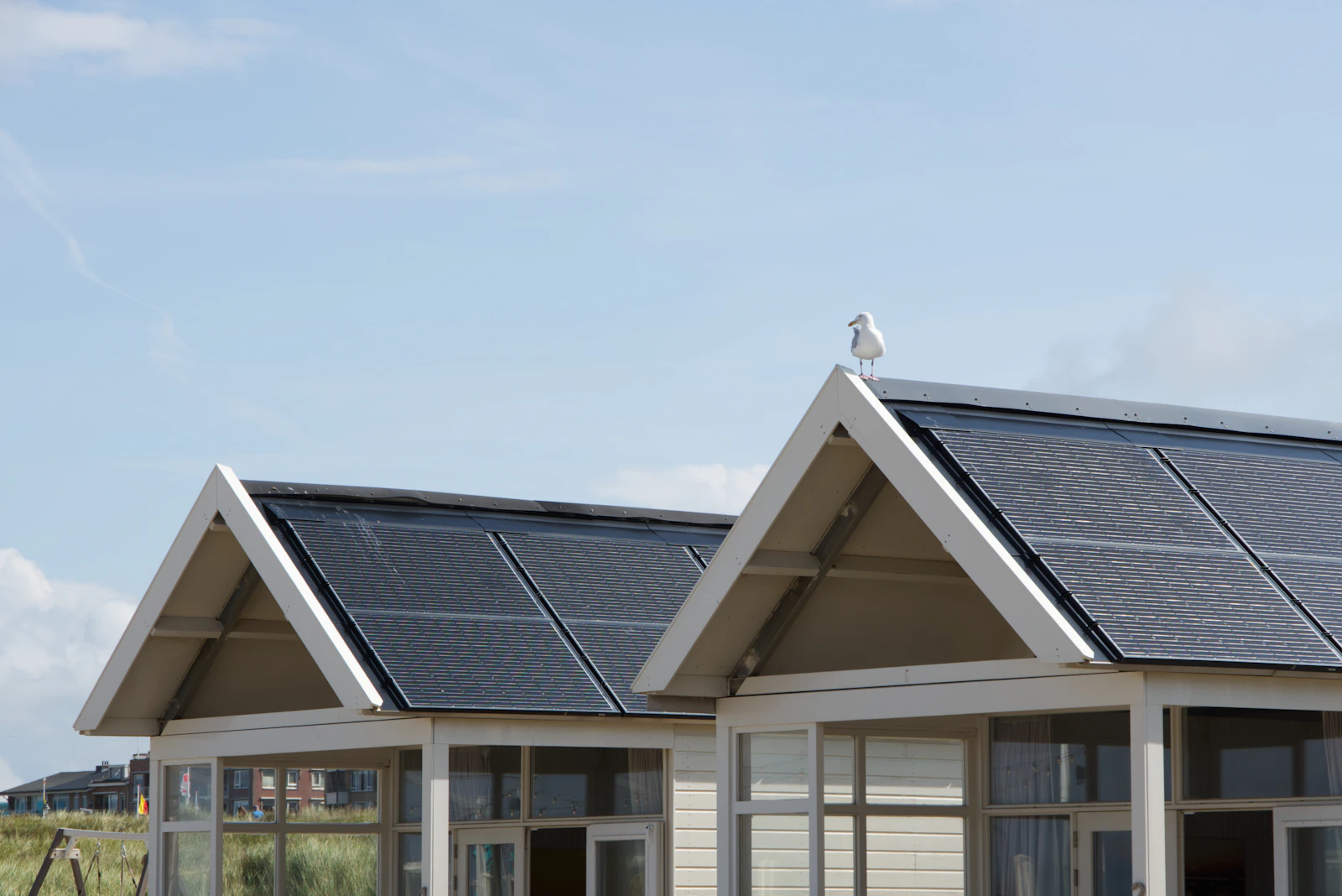 Modern home with rooftop solar panels