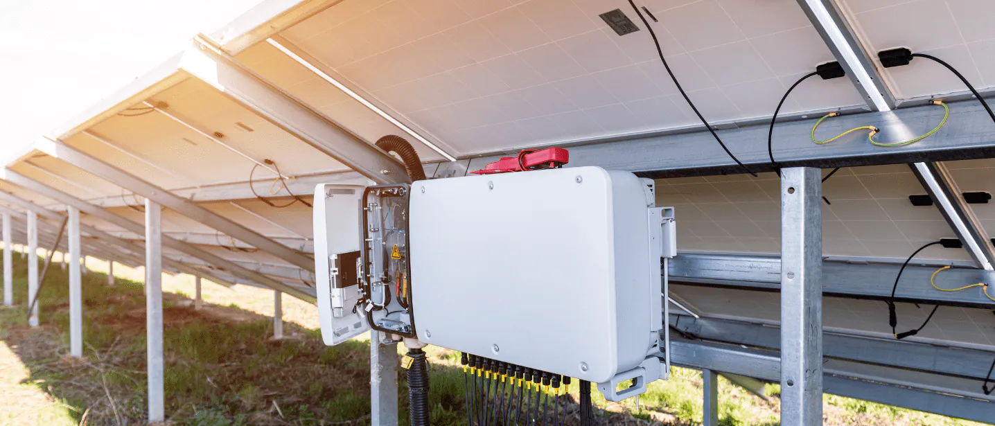 Battery equipment installed beneath a solar panel array